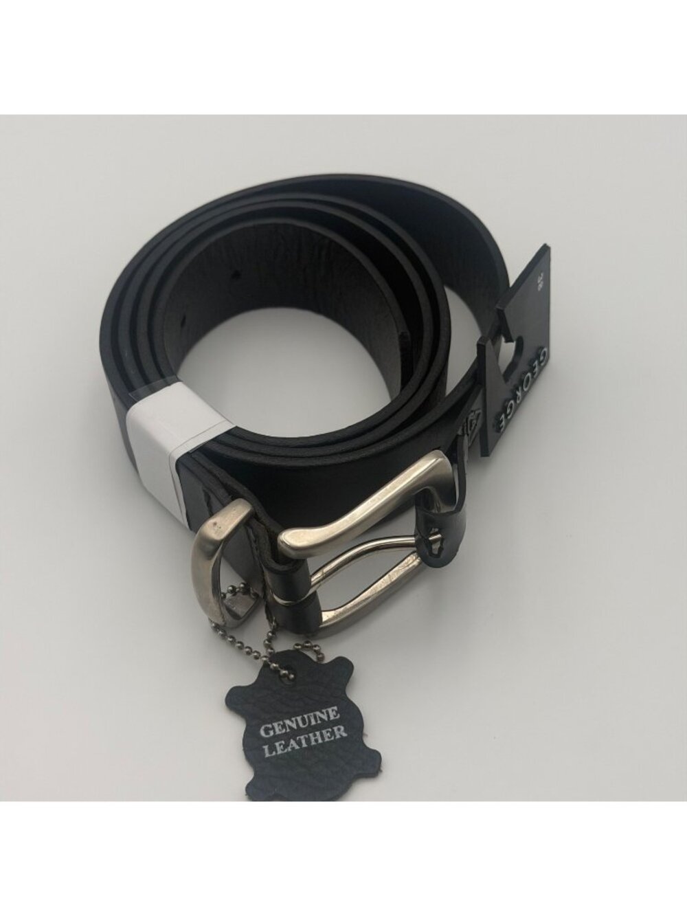 George 38 Men’s Black Genuine Leather Belt Silver Roller Buckle Size 38